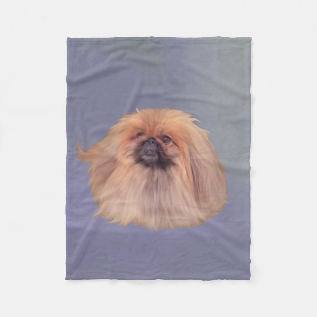 Couverture Polaire Chien pekingese en bleu (Devant)