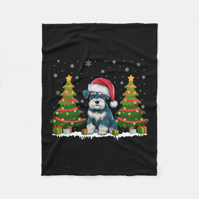 Couverture Polaire Chien Père Noël de Noël Schnauzer Miniature Lumièr (Devant)
