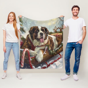 Couverture Polaire Chien Saint-Bernard Noël Festif