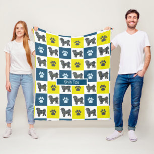 Couverture Polaire Chien Shih Tzu et silhouette de grille jaune Empre