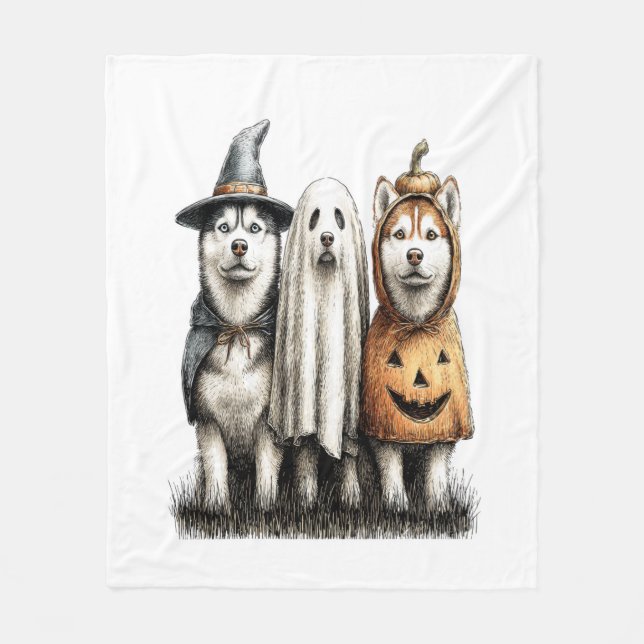 Couverture Polaire Chien sibérien Husky Ghost d'Halloween (Devant)
