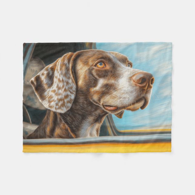 Couverture Polaire Chien tacheté sur une voiture Aventure Art Imprime (Devant (Horizontal))