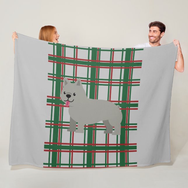 Couverture Polaire Chien-taureau français gris, Jeu de Noël (En situation)