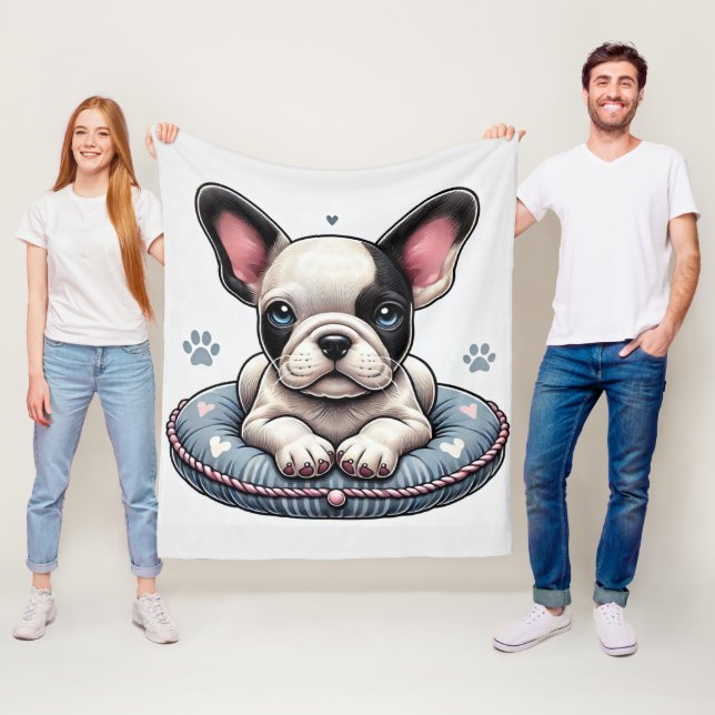 Couverture Polaire Chien-taureau français sur un coussin à thème card (En situation)