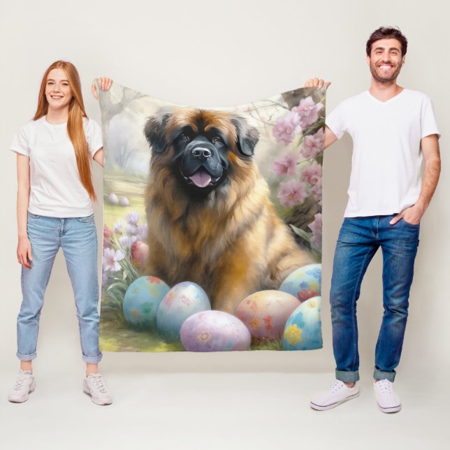 Couverture Polaire Chien tibétain mastiff avec oeufs de Pâques vacanc (En situation)