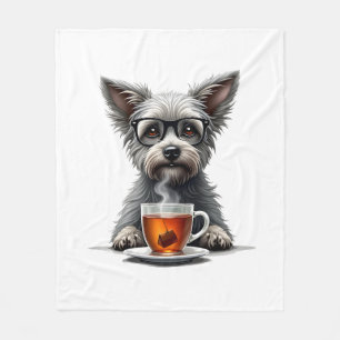 Couverture Polaire Chien Vintage Tenant du Thé avec des Lunettes Retr