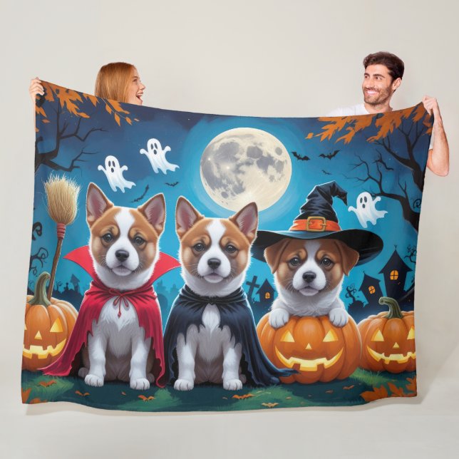 Couverture Polaire Chiens Akita Citrouille Halloween Drôle (En situation)