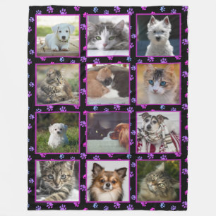 Couverture Polaire Chiens Chats Rose Violet Bleu Empreintes de Patte