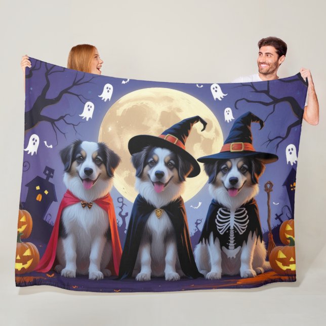 Couverture Polaire Chiens de berger anatoliens Citrouille Halloween D (En situation)