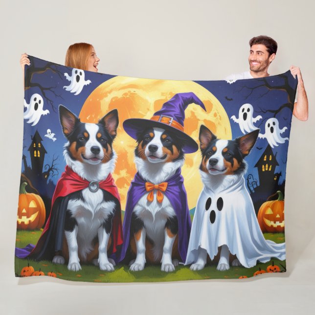 Couverture Polaire Chiens de bétail australiens Citrouille Halloween  (En situation)