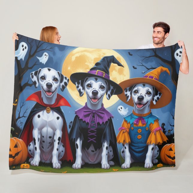 Couverture Polaire Chiens de Dalmatie Citrouille Halloween drôle (En situation)