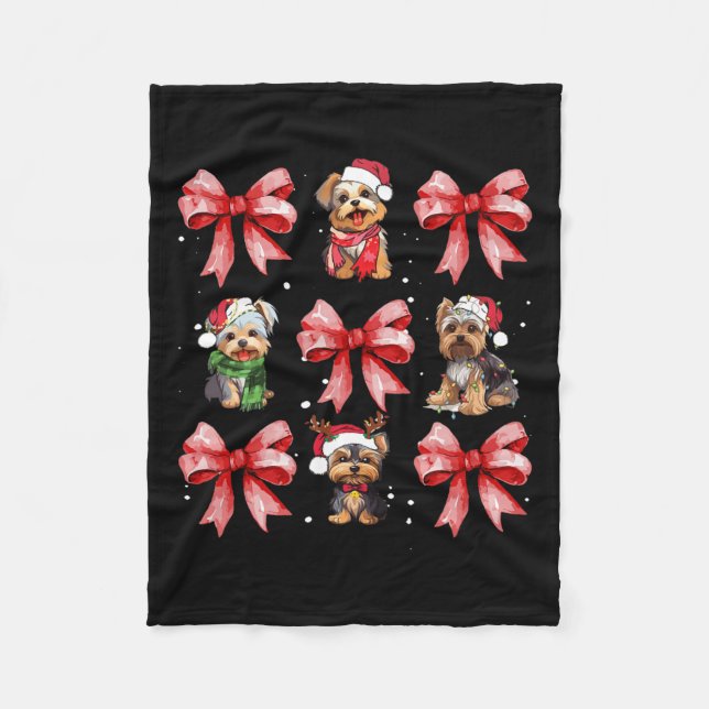 Couverture Polaire Chiens de Yorkie Cute Coquette Bow Noël Animal ani (Devant)