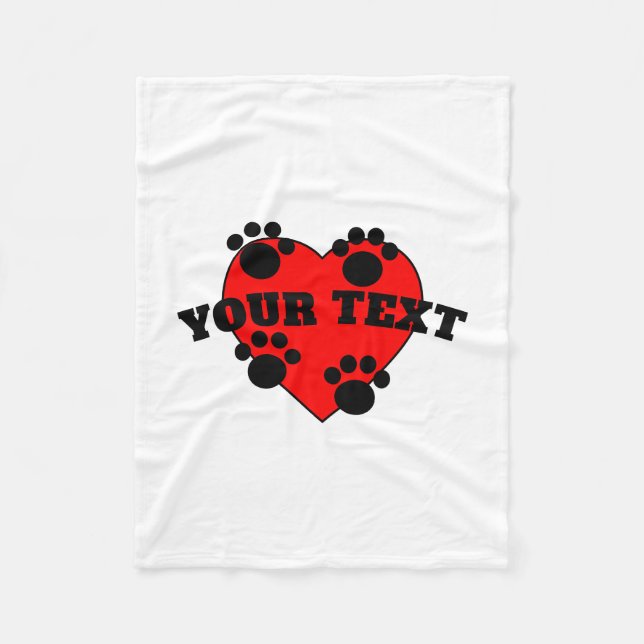 Couverture Polaire Chiens Et Coeurs Rouges Texte Personnalisé (Devant)