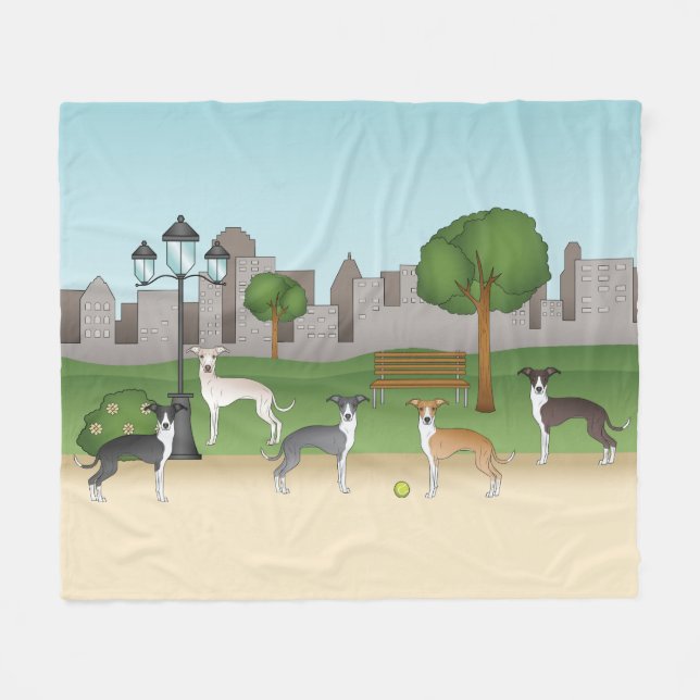 Couverture Polaire Chiens Grisons Italiens Dans Un Parc Dessin Carica (Devant (Horizontal))
