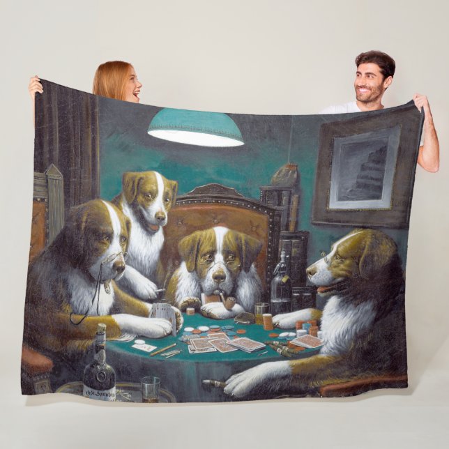 Couverture Polaire Chiens jouant au poker Cassius Marcellus Coolidge  (En situation)