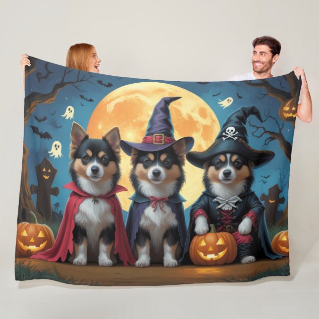 Couverture Polaire Chiens lapons finlandais Citrouille Halloween drôl (En situation)