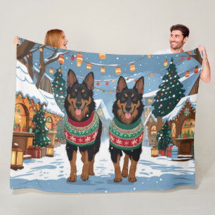 Couverture Polaire Chiens Malinois Belges Noël Neige Vacances