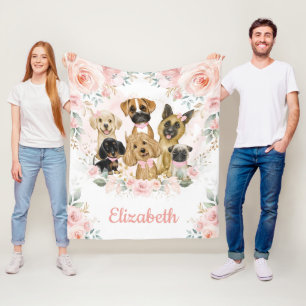 Couverture Polaire Chiens mignons Chiens Blush Rose Floral Chiots Bab