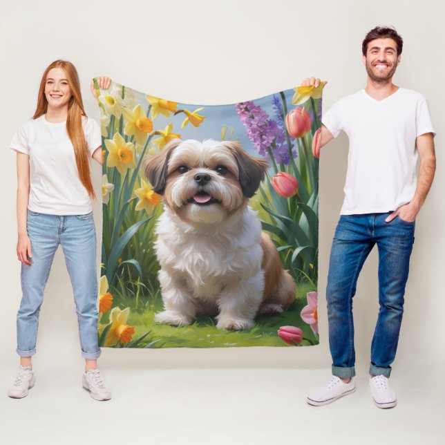 Couverture Polaire Chih Tzu Fleurs de printemps de Chien Peinture (En situation)