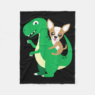 Couverture Polaire Chihuahua à cheval sur un dinosaure T-Rex Dino Chi
