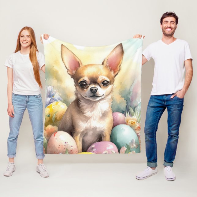 Couverture Polaire Chihuahua avec œufs de Pâques Vacances  (En situation)