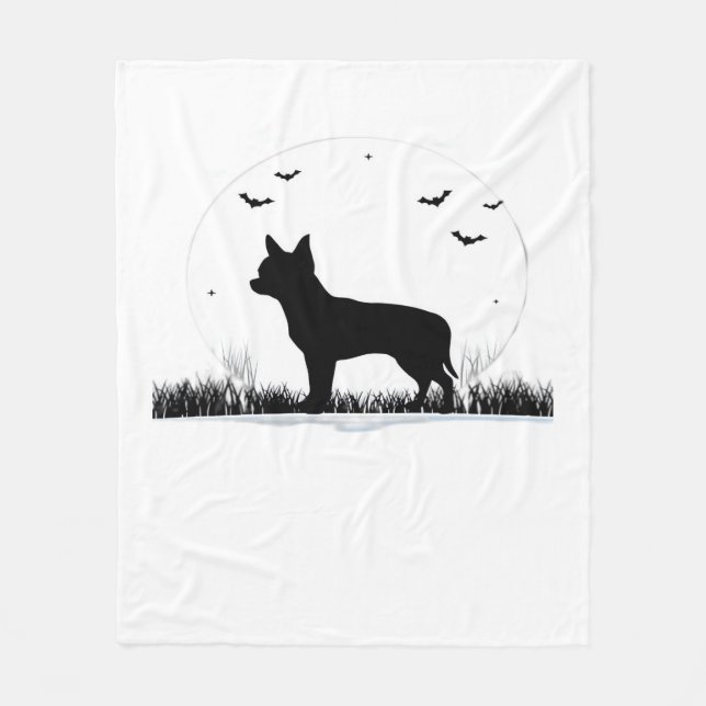 Couverture Polaire Chihuahua Chien - Halloween Moon Silhouette Classi (Devant)