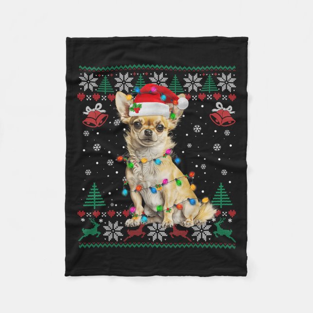 Couverture Polaire Chihuahua Christmas Père Noël Ugly Sweater Amoureu (Devant)