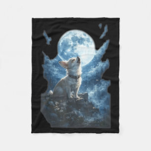 Couverture Polaire Chihuahua hurlant à la lune vintage drôle