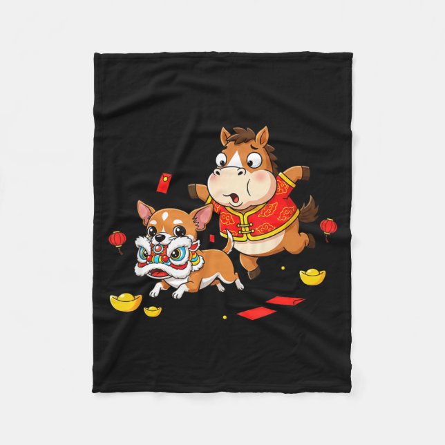 Couverture Polaire Chinese Horse Chihuahua Funny Kid Mens Womens Happ (Devant)