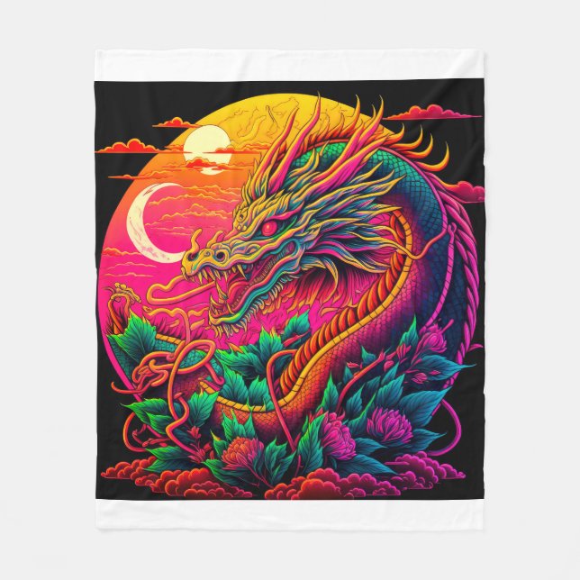 Couverture Polaire Chinois Dragon Coloré Neon Desin (Devant)