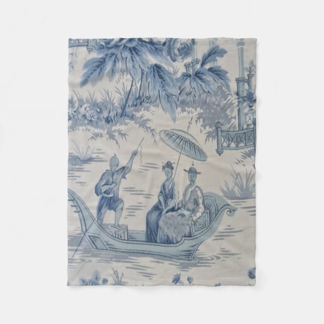 Couverture Polaire Chinoiserie bleue et blanche Oriental (Devant)