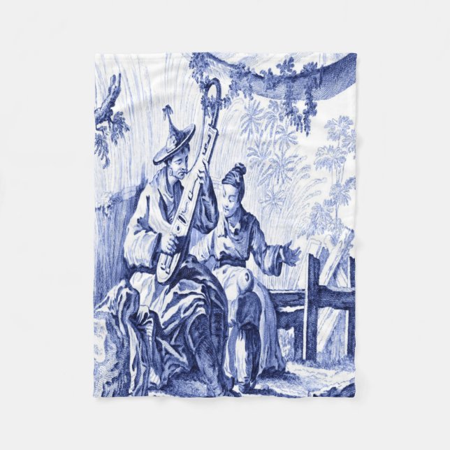 Couverture Polaire Chinoiserie bleue et blanche Oriental (Devant)