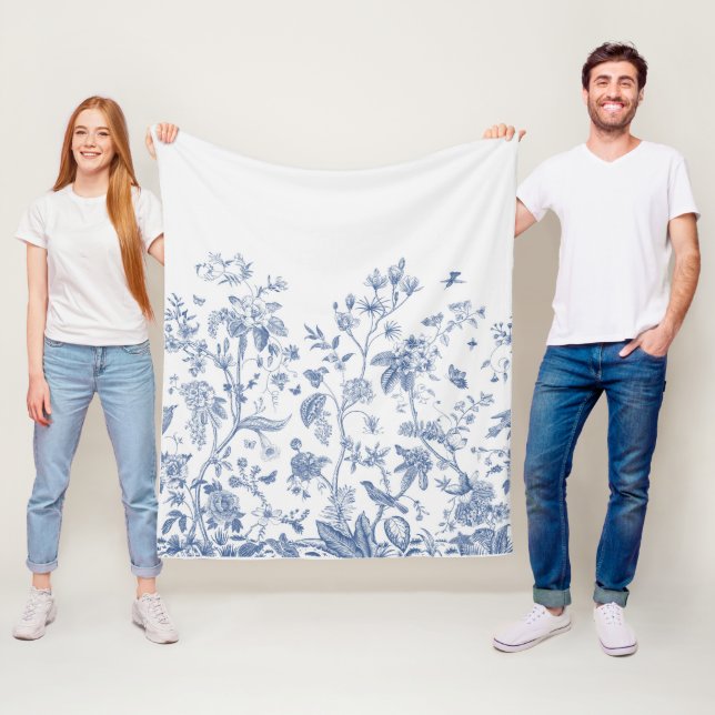 Couverture Polaire Chinoiserie classique bleue et blanche (En situation)