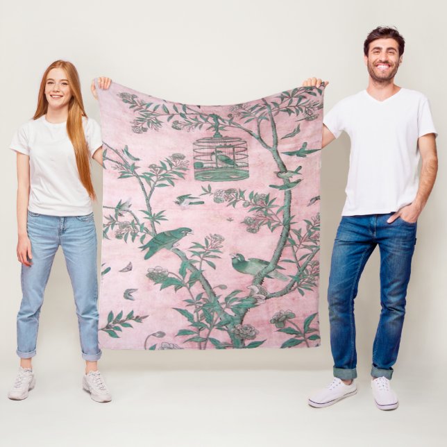 Couverture Polaire Chinoiserie rose (En situation)