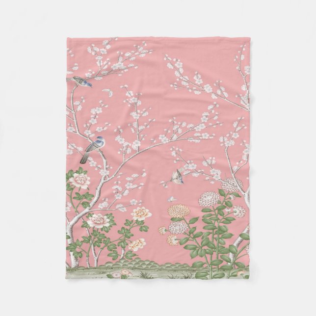 Couverture Polaire Chinoiserie rose (Devant)