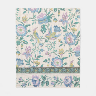 Couverture Polaire Chinoiserie Vintage Oiseaux Floral Motif Pastel