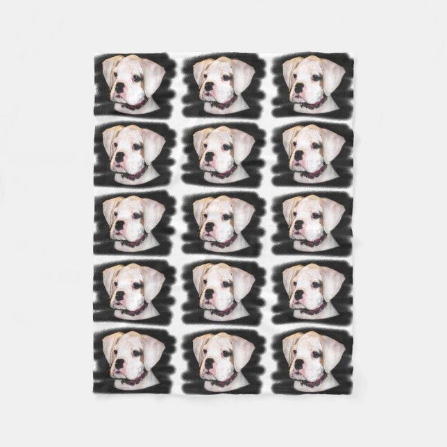 Couverture Polaire Chiot blanc de boxeur (Devant)