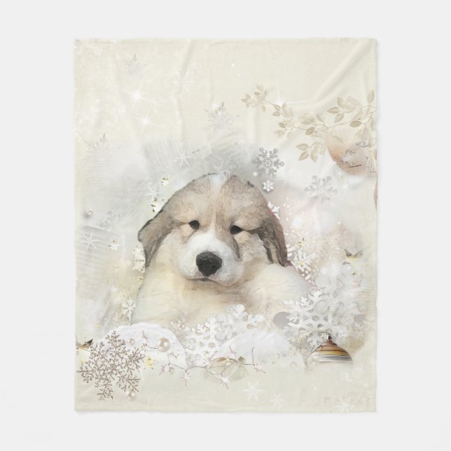 Couverture Polaire Chiot d'aquarelle de Grands Pyrénées (Devant)