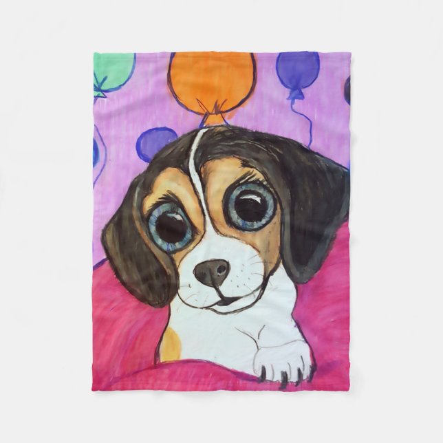 Couverture Polaire Chiot de beagle avec des ballons (Devant)