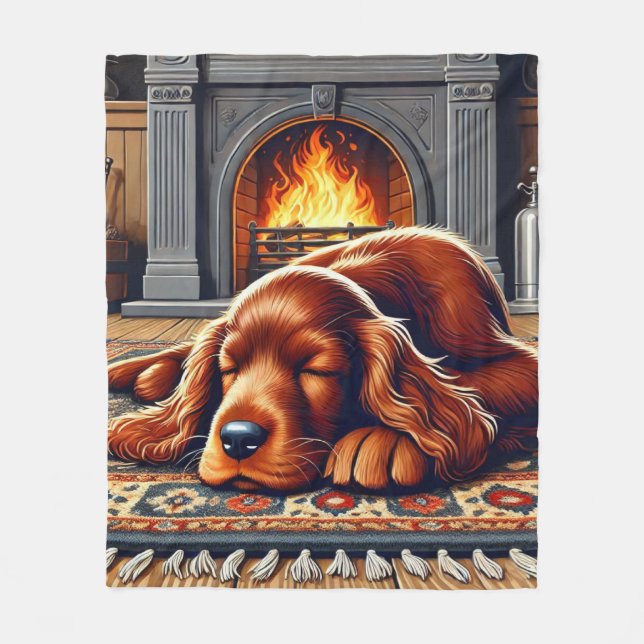 Couverture Polaire Chiot de coin irlandais dormant au coin d'une chem (Devant)