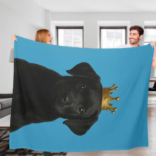 Couverture Polaire Chiot de Labrador noir en Couronne or mignonne