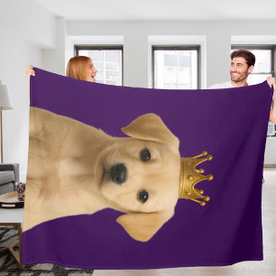 Couverture Polaire Chiot jaune Labrador en Couronne or mignonne