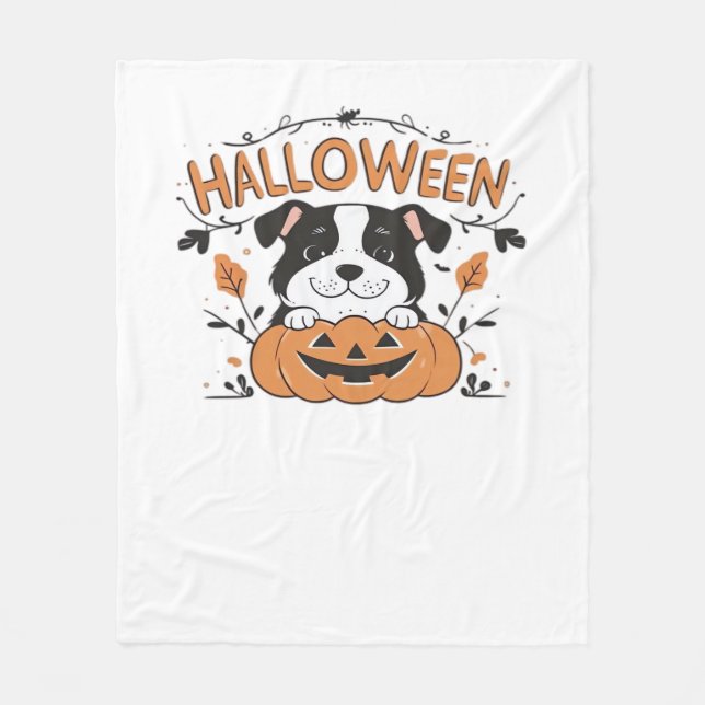 Couverture Polaire Chiot mignon en Citrouille - Illustration de chien (Devant)