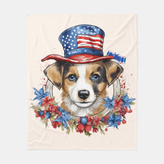 Couverture Polaire Chiot patriotique 4 juillet fête de l'indépendance (Devant)