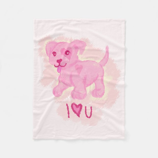 Couverture Polaire Chiot rose (Devant)