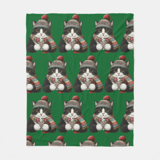 Couverture Polaire Chocolat Chaud de Chat d'Hiver Cosy