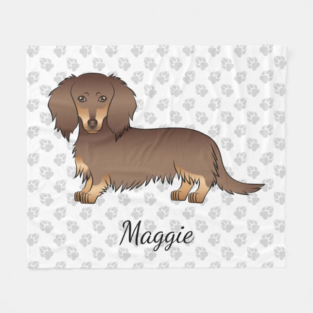 Couverture Polaire Chocolat & Tan Long Cheveux Dachshund Chien & Pâte (Devant (Horizontal))