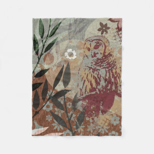 Couverture Polaire Chouette barrée Nature Coeur Feuilles Fleurs Tapis