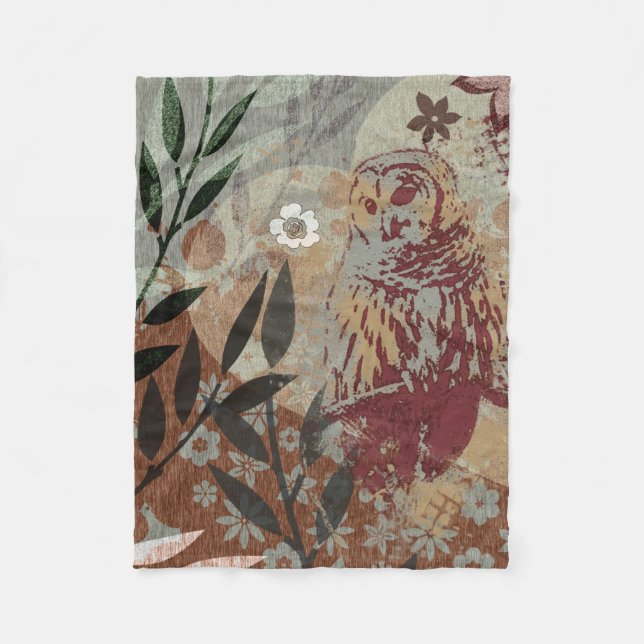 Couverture Polaire Chouette barrée Nature Coeur Feuilles Fleurs Tapis (Devant)