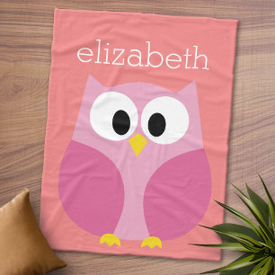 Couverture Polaire Chouette caricaturale mignonne en rose et corail